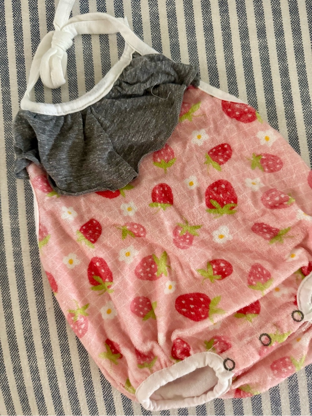 Strawberry Print Baby Romper - Pink & Gray Halter (Size 3 months)